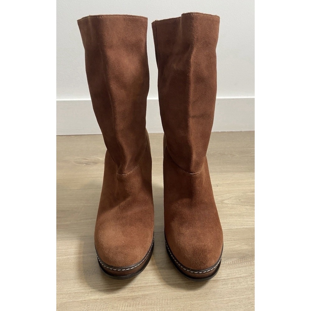 Cole Haan NOLA Slouch Mid-Calf Boots Brown Cognac Suede 4" Heel Women's 9 B